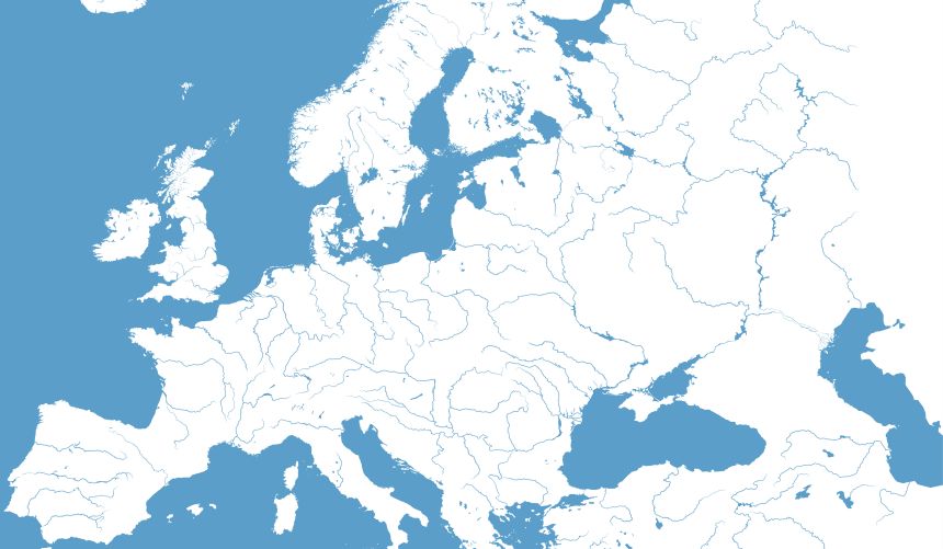A map showing the main rivers in Europe.