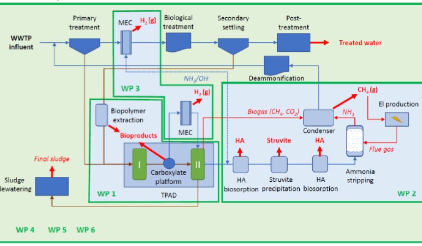 A figure showing project boundaries, scope and interactions between WPs