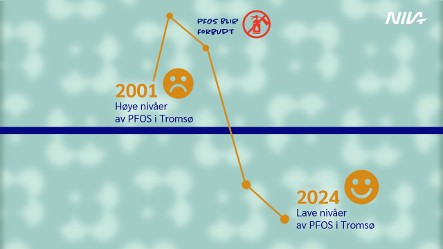 Grafikk som viser målenivåer av PFOS i Tromsø.