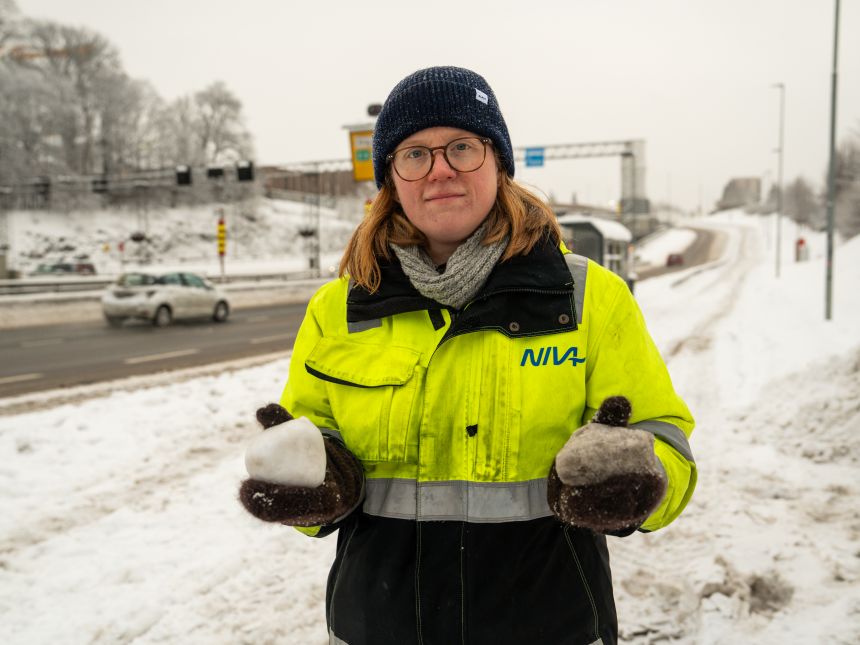 Forsker holder to snøklumper