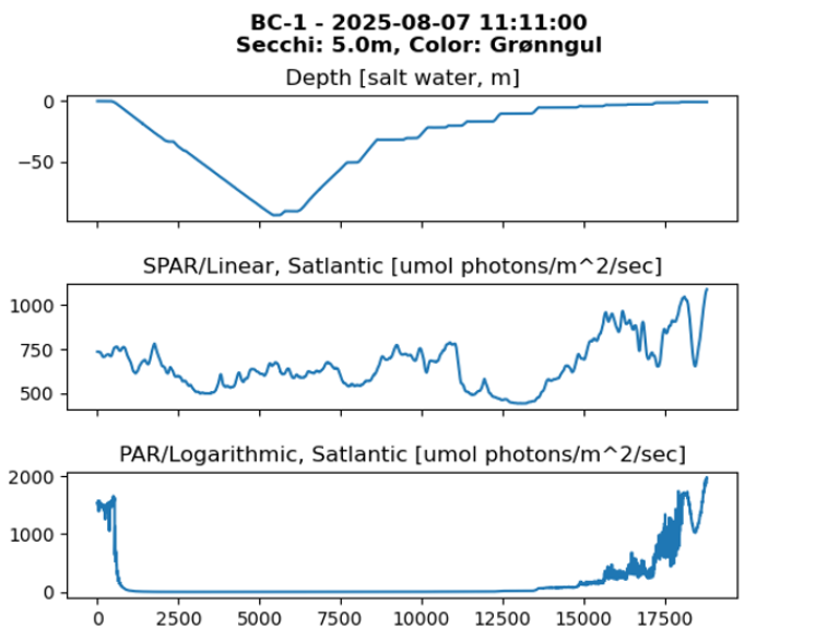 Lysmåling og sikt på stasjon BC-1, beskrevet i teksten